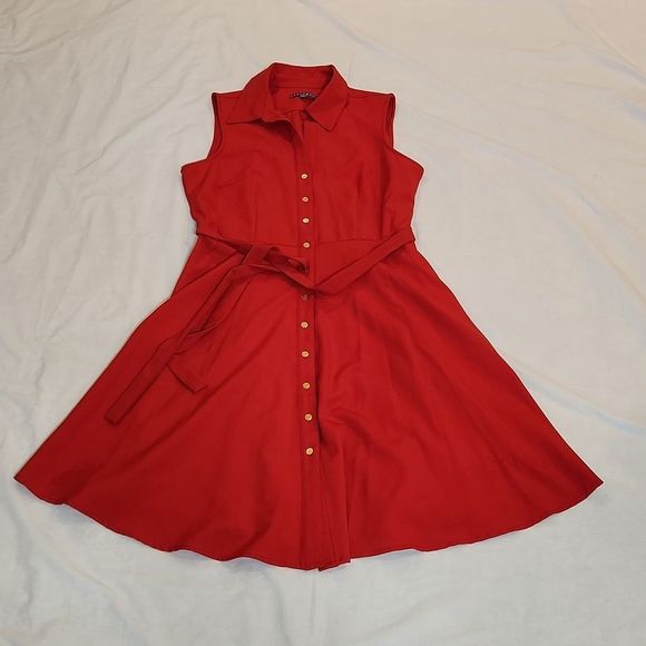 Sharagano Dresses & Skirts - Sharagano Red Collared Sleeveless Dress